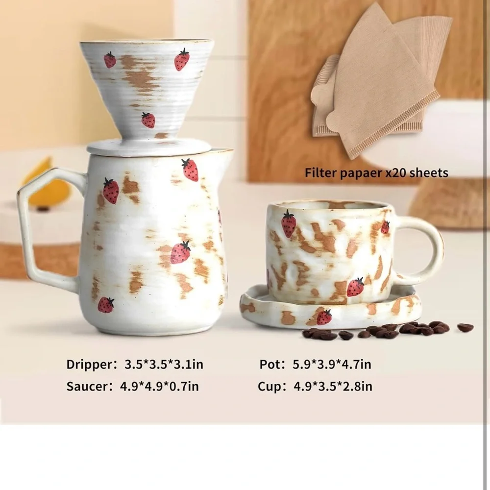 Strawberry Patterned Ceramic Coffee Set